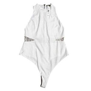 NWT Alice + Olivia Makeda Cut Out Sleeveless Lace Off White Bodysuit MSRP $225